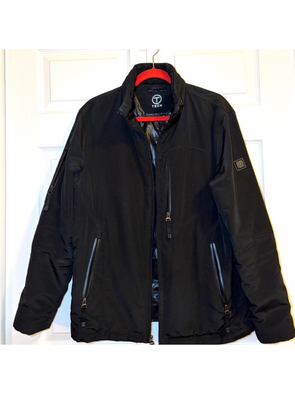 Tumi T-Tech Jacket Water Resistant Warm Hidden Hood Jacket Size Medium Black